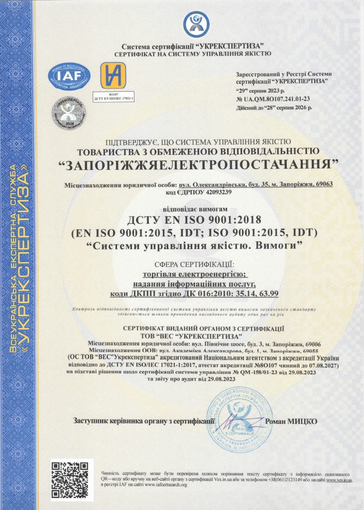сертифікат відповідності системи управління якості