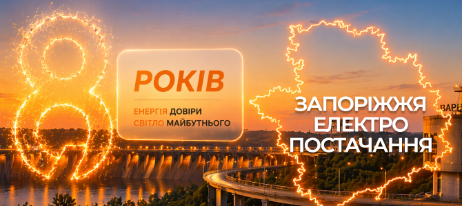 ТОВ «ЗАПОРІЖЖЯЕЛЕКТРОПОСТАЧАННЯ» — 8 РОКІВ СВІТЛА ТА НАДІЙНОСТІ! ТОВ «ЗАПОРІЖЖЯЕЛЕКТРОПОСТАЧАННЯ» — 8 РОКІВ СВІТЛА ТА НАДІЙНОСТІ!